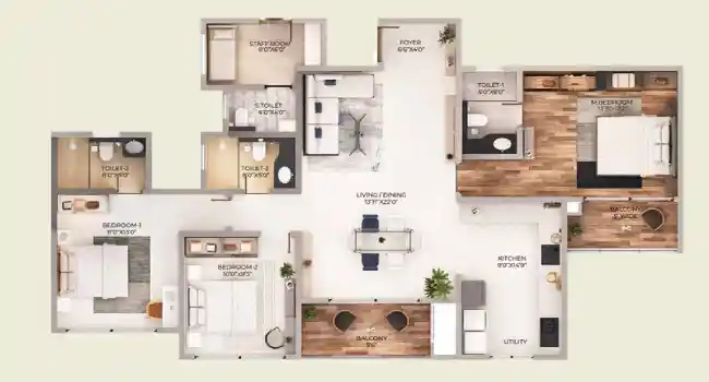 Purva Horizon Apartment 3.5 BHK Floor plan by Puravankara Group located at Hennur Road, Bangalore Karnataka