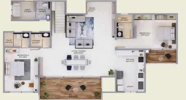Purva Horizon Apartment 4 BHK Floor plan by Puravankara Group located at Hennur Road, Bangalore Karnataka